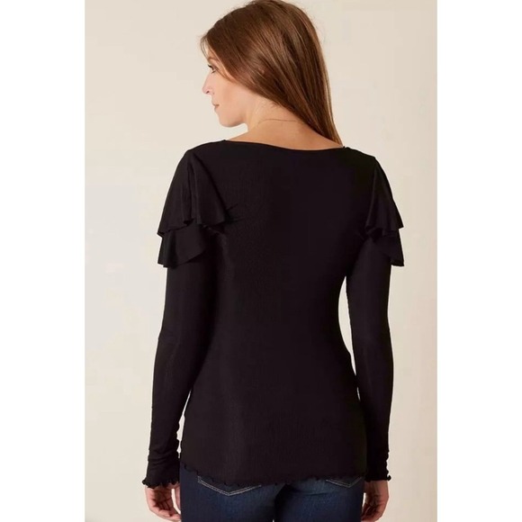 We the Free People On Rewind Ruffle Shoulder Black Long Sleeve Top Extra Small - Picture 3 of 6